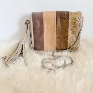 AllSaints Bansho‎ Colorblock Snakeskin Leather Crossbody Bag Tan Brown $298